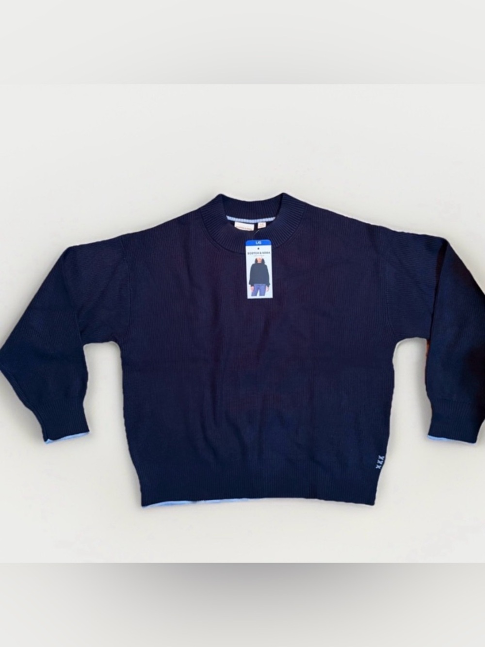 Scotch & Soda Knit Sweater - Size L - Navy with Light Blue Trim - BNWT